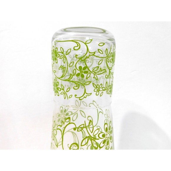 Vintage MCM Bedside Water Carafe and Cup Glass Tumbler  Set Green Clear Retro - Picture 3 of 10